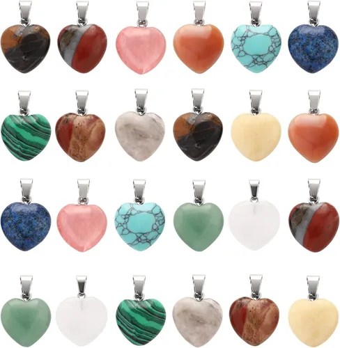 Miniatura 11 de Lezam - 24 piezas de colgantes en forma de corazón, luna y cruz de cristal curativo para hacer collares y joyas. Piedras naturales de cuarzo
