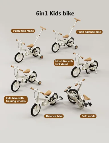 Miniatura 2 de lecoco Bicicleta para niños pequeños con mango de empuje 6 en 1 para niños, juguetes de bicicleta de equilibrio con ruedas de entrenamiento
