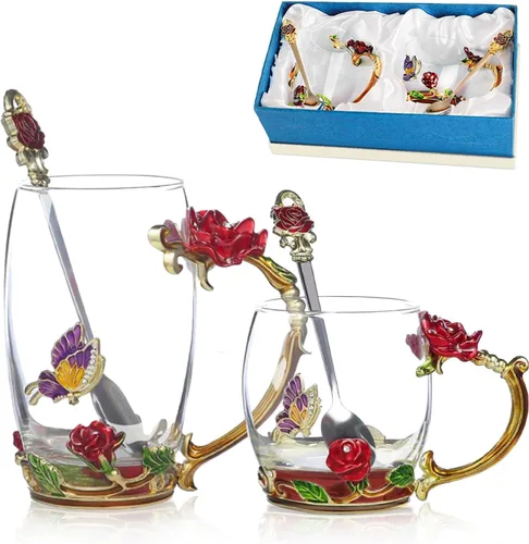 Miniatura 11 de Taza de té de vidrio para café, juego de tazas de té de lujo, cumpleaños, Navidad, día de San Valentín, idea de regalo para amantes del té y Azul