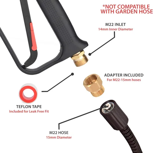 Miniatura 8 de McKillans® - Pistola de lavadora a presión de recambio M22 con entrada con extensión con acoplador de conector rápido de 1/4" Pistola rechoncha