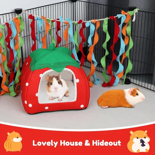 Miniatura 5 de BWOGUE Casa Cama para Conejillo de Indias Acogedora Cueva de Hámster Escondite Grande para Conejos Enanos Erizo Dragón Barbudo Nido de Invierno rojo