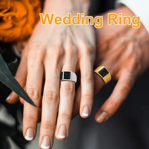 Miniatura 3 de U7 Anillo de joyería de moda de ónix negroazul para hombres y mujeres, anillos de sello cuadrado de acero inoxidable para papá y padre, anillos