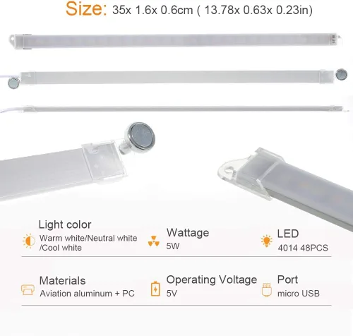 Miniatura 3 de Iluminación regulable para debajo del gabinete, 3 tiras de lectura USB portátiles de temperatura de color, luz de manualidades para cuidado