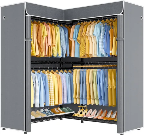 Miniatura 10 de ULIFHOME E15C Pro - Perchero en forma de L para esquina, perchero independiente para colgar ropa, sistema de armario resistente de 48.8 pulgadas