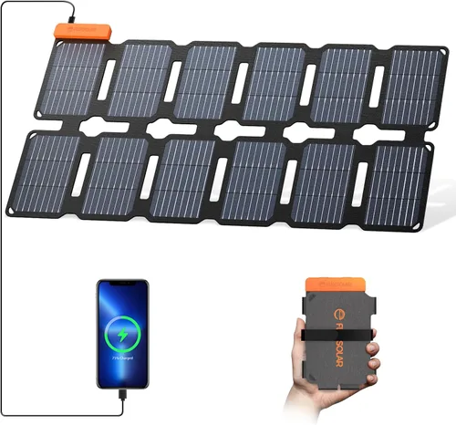Miniatura 11 de FlexSolar Cargador de panel solar portátil de 25 W con puertos USB-A y USB-C. 0.8 libras, IP57 impermeable y a prueba de polvo, panel solar plegable