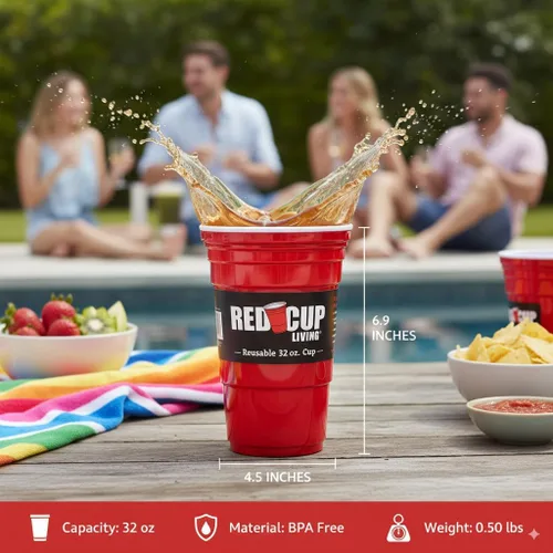 Miniatura 6 de Vasos de 32 onzas Taza roja reutilizable para fiesta, vaso y vaso Vasos de fiesta ideales para niños y adultos Suministros reutilizables