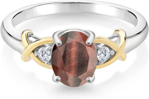 Miniatura 79 de Anillo de compromiso de oro amarillo de 10 quilates y plata 925 con piedra natal y diamantes cultivados en laboratorio para mujer, ovalado de 0.315