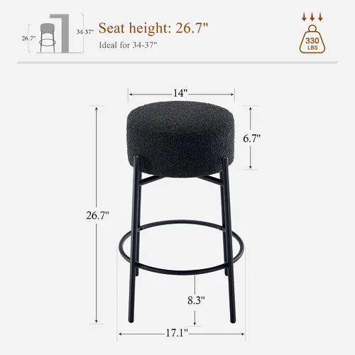 Miniatura 2 de Boucle - Juego de 2 taburetes de mostrador sin espalda, modernos taburetes de bar giratorios con asiento redondo y patas de metal, silla de altura