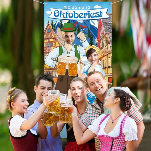 Miniatura 6 de Blulu Decoraciones de fiesta de Oktoberfest para fiesta de Oktoberfest, accesorios de fotos de tela gigante, fondo de cabina de fotos, suministros