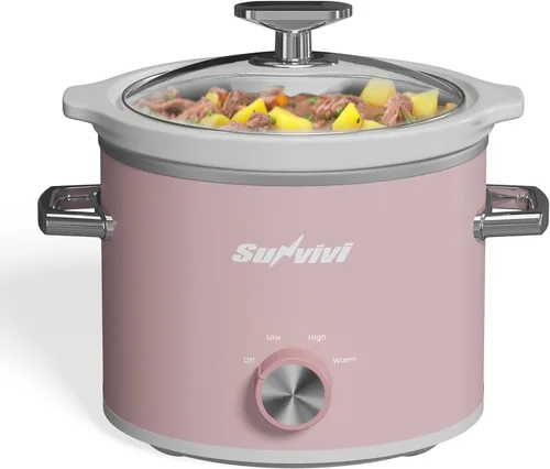 Miniatura 11 de Sunvivi Olla de Cocción Lenta de 2 Cuartos, Olla de Cocción Lenta Pequeña con Recipiente de Cerámica Extraíble, Calentador de Alimentos con 3