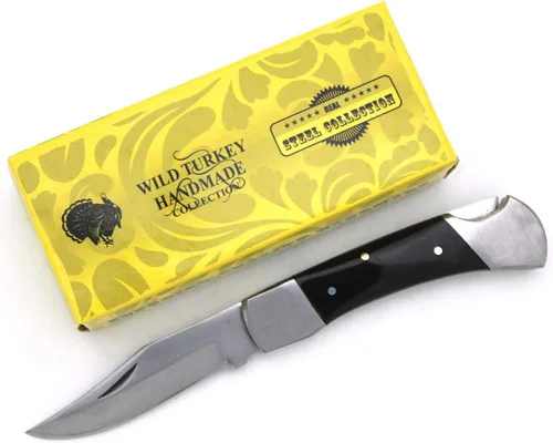 Miniatura 2 de Colección cuchillo plegable con funda de cuero hoja afilada de caza