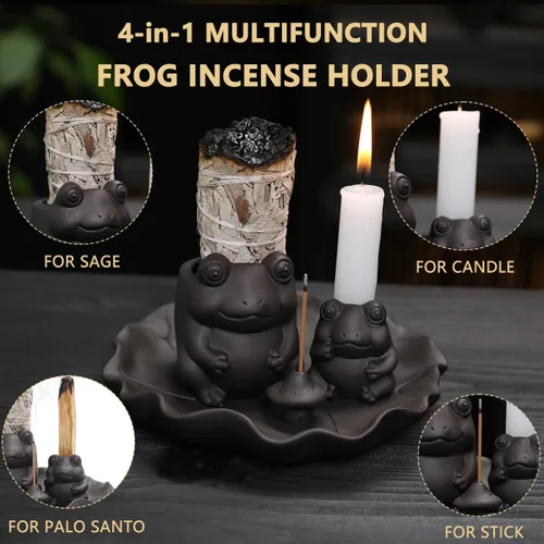 Miniatura 2 de ChangWanna Soporte multifuncional para incienso de rana 4 en 1, soporte de Palo Santo, soporte de salvia, soporte de incienso de cerámica