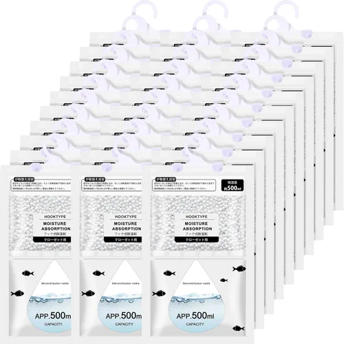 Nuanchu Paquete de 30 bolsas deshumidificadoras de 16.9 fl oz para colgar en el armario, sin perfume, absorción de humedad desecante en armarios,