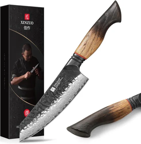 Miniatura 13 de XINZUO Cuchillo Santoku de Damasco Afilado de 7.6 Pulgadas, Cuchillo Profesional de Cocina para Carne de Acero Damasco de 67 Capas para Hogar