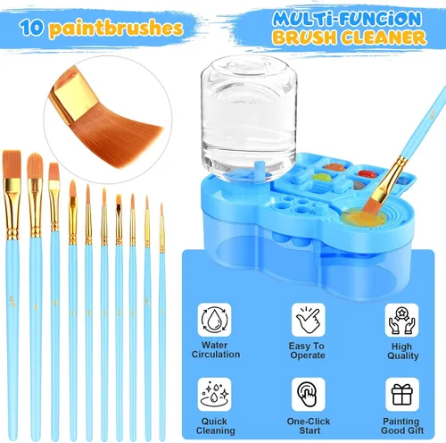 Miniatura 5 de Kits de pintura artística, estación de pintura, incluyendo limpiador de pinceles de pintura mejorado, tapete de pintura de silicona de 20 x 16 Azul