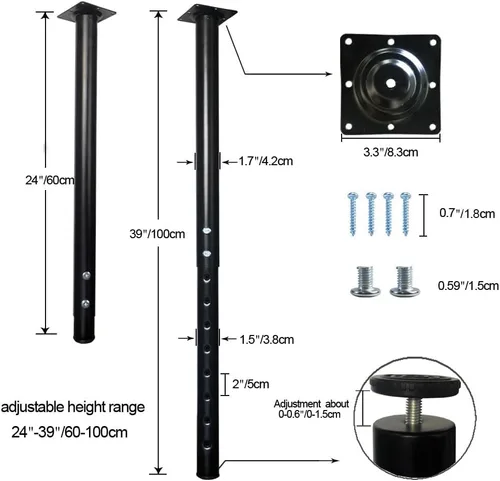 Miniatura 2 de QLLY Patas de metal ajustables para mesa, 24-40 pulgadas, 23.6-39.4 in, pata de escritorio para oficina en casa, juego de patas para muebles