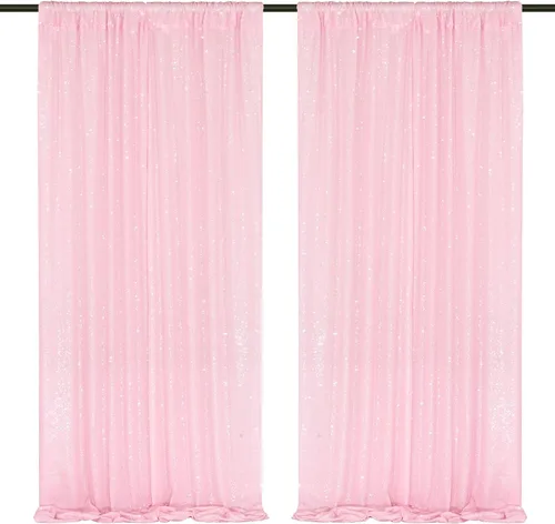 Miniatura 10 de Cortinas de fondo de lentejuelas rosas de 2 piezas, 2 pies x 8 pies, fondo de fotografía, cortina para fiestas con purpurina, fondo de boda, tela