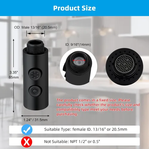 Hibbent Pulverizador extraíble para fregadero, cabezal de grifo de cocina de 2 funciones, cabezal rociador desplegable para baño con conector macho