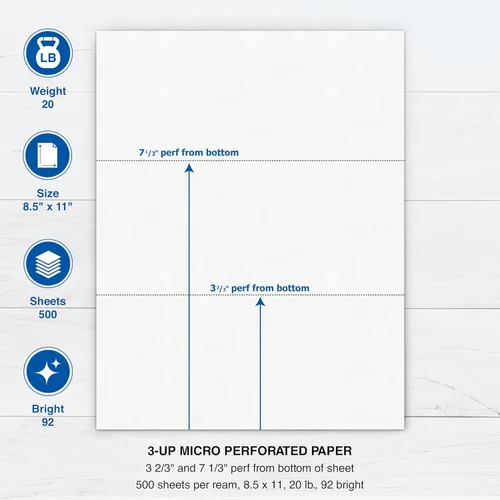 Miniatura 5 de PrintWorks Papel perforado profesional de 3 partes de 8.5 x 11 pulgadas, perfecto para W-2, 1099 y uso llamativo, fabricado en los Estados Unidos