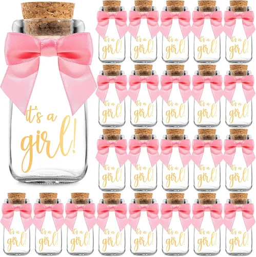 Miniatura 21 de Ethisa Paquete de 24 botellas de vidrio de leche vintage con cintas y calcomanías, regalos elegantes de baby shower para invitados y centros de ¡Es