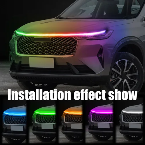 Miniatura 5 de BELOMI Tira de luz LED para capó de automóvil, 70 pulgadas, flexible, impermeable, luz de circulación diurna, lámpara de ambiente decorativa