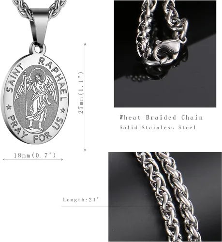 Miniatura 112 de P. BLAKE Collar ovalado de San Cristóbal, Miguel, José, Jude/Virgen María/José/Francisco/Patrick/Anthony/Benedict/Thomas para hombres y mujeres