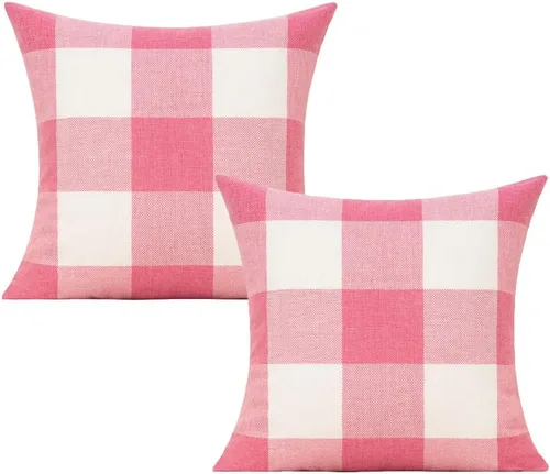 VAKADO Fundas de Almohada Decorativas Rosas para San Valentín 16x16 Juego de 2 Buffalo Día de San Valentín Decorativas Gingham Casa de Campo Cuadros