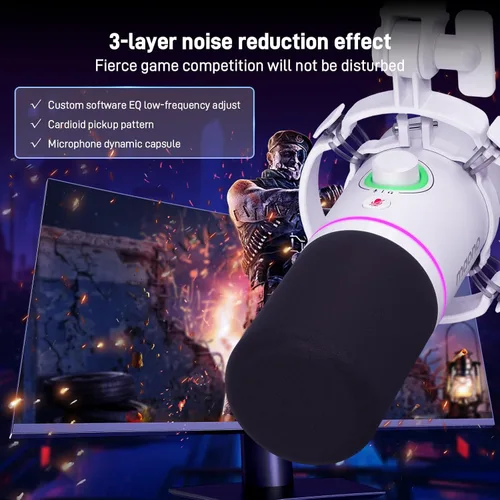 Miniatura 5 de MAONO Kit de micrófono dinámico XLR/USB, micrófono de podcast RGB con software, silencio, perilla de ganancia, control de volumen, brazo de brazo