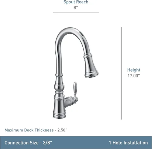 Miniatura 10 de Moen Weymouth S73004EVC - Grifo de cocina con pulverizador extraíble cromado sin contacto con control de voz y potencia