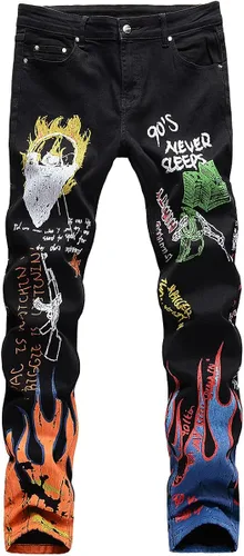 Parches estampados para hombre diseño de retazos de moda ajustados desgastados con agujeros de mezclilla cantantes bailarines
