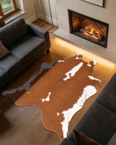 Miniatura 8 de Alfombra de piel de vaca sintética con estampado de vaca: 4.6 x 5.2 pies, alfombra rústica de decoración occidental para dormitorio, sala de estar