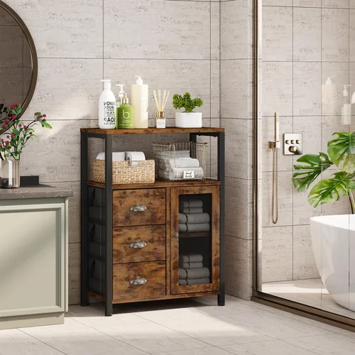 Miniatura 2 de Homeiju Gabinete de almacenamiento de piso de baño con 3 cajones extraíbles y 1 puerta, gabinete de almacenamiento industrial para cocina, sala
