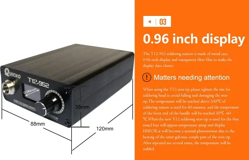 Miniatura 2 de QUICKO Estación de soldador T12 Pantalla OLED Controlador de temperatura de soldadura electrónica Puntas de hierro Manija Caja de aleación