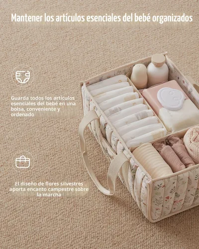 Miniatura 2 de Organizador de pañales floral de Blissful Diary, elegante cesta de almacenamiento para guardería, regalo para baby shower, artículos esenciales