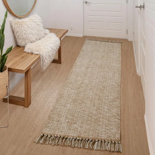 Miniatura 64 de Collive - Tapete de pasillo de cocina, 2 x 4.3 pies, tejido a mano, reversible, lavable, de algodón, color blanco/beige, para baño, pasillo