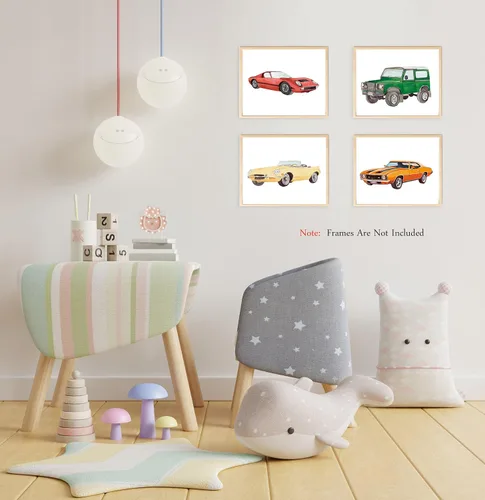 Miniatura 6 de XUOIAYNB Impresiones artísticas clásicas de acuarela para automóvil, diseño retro de auto todoterreno (8 x 10 x 6 unidades, sin marco), obra de arte