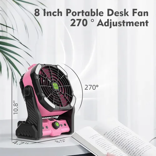 Miniatura 6 de RUNTOP Ventilador de 20000 mAh, funciona con pilas, ventilador de campamento de 2 aspas, ventiladores de escritorio recargables por USB con luz LED