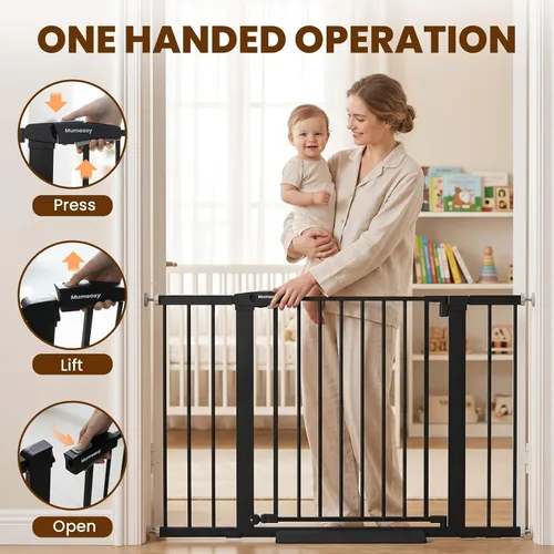 Miniatura 5 de Mumeasy Puerta de bebé de 29.7-46 pulgadas para escaleras, puerta de perro montada a presión para puertas, puerta de cierre automático a través
