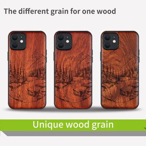 Miniatura 7 de Carveit Funda magnética de madera para iPhone 12 [madera natural y TPU suave negro] a prueba de golpes, funda de madera única compatible con MagSafe