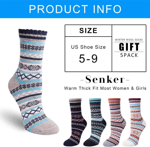 Miniatura 7 de 5 Pack Womens Wool Socks Winter Warm Socks Thick Knit Cabin Cozy Crew Soft Socks Gifts for Women