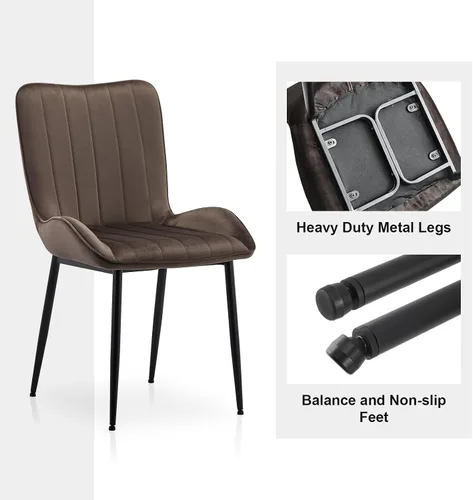 Miniatura 6 de TUKAILAi Juego de 2 sillas de comedor tapizadas de terciopelo con patas de metal resistentes, silla de escritorio moderna de terciopelo de mediados
