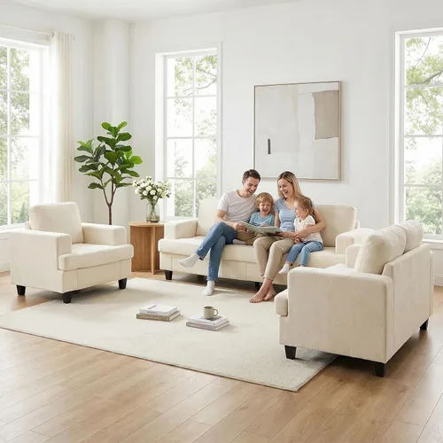 Miniatura 3 de ijuicy Juego de sofá seccional de chenilla de 6 asientos para juego de muebles de sala de estar, juego de sofá moderno de 3 piezas, sofá de 3