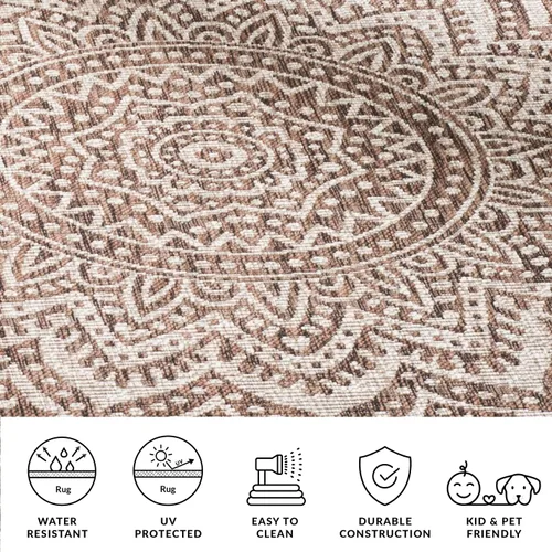 Miniatura 16 de SAFAVIEH Alfombra lavable para exteriores, colección Courtyard - Pasillo de 2.3 x 8 pies, color beige claro y marrón claro, no desprende pelusa