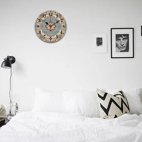Miniatura 4 de Reloj de 16 pulgadas Central Persia Dusty Blue Tan Reloj colgante de madera de cuarzo de calidad sin tictac Número arábigo Pintura al óleo abstracta