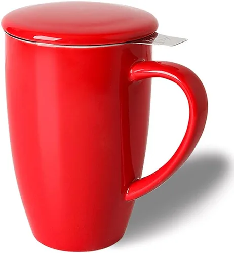 Miniatura 10 de Sweejar Taza infusora de té de porcelana con tapa, taza de té de 16 onzas con coladores para té de hojas sueltas, taza de café apta para microondas