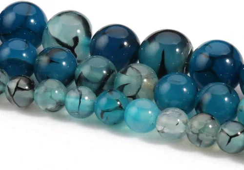 Miniatura 2 de 45 piezas 8mm Cuentas de ágata vena de dragón azul Cuentas de gemas naturales Cuentas sueltas redondas para fabricación de joyas Ágata azul