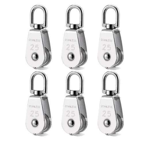 Miniatura 8 de 3 piezas de acero inoxidable 304 M32 de un solo bloque de polea, cuerda de alambre colgante rueda de remolque, con 3 ganchos de resorte