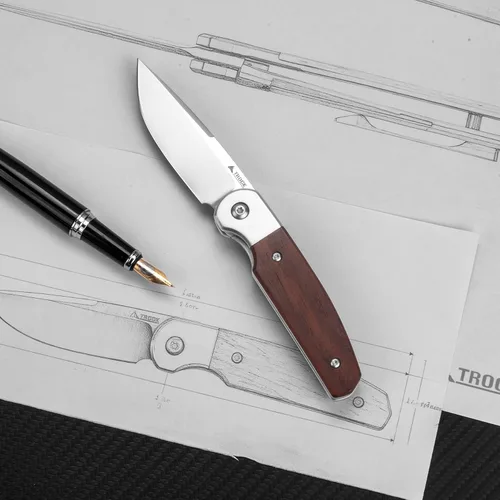 Miniatura 5 de Cuchillo pequeño EDC de 2.8 pulgadas, hoja de punta de acero D2, mango de madera, cuchillo de bolsillo plegable para hombres y mujeres, para llevar