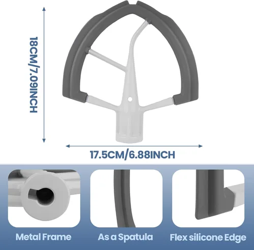 Miniatura 2 de Batidor de borde flexible de 6 cuartos para batidoras KitchenAid con bordes de silicona para accesorios y accesorios de ayuda de cocina