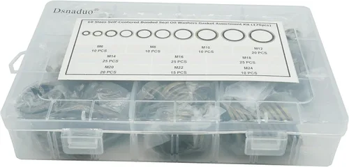 Miniatura 8 de Kit surtido de 170 unidades, 10 tamaños de arandelas de aceite autocentradas con caja (M6 M8 M10 M12 M14 M16 M18 M20 M22 M24), para automóviles